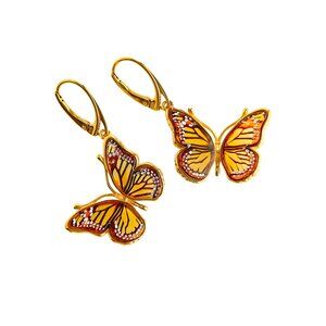 Baltic Amber Gold Butterfly Earrings-14k Gold Plated s925